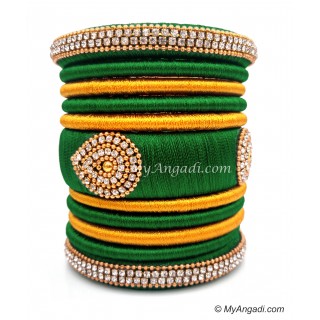 Dark Green with Gold Combination Grand Kada Bridal Silk Thread Bangle Set