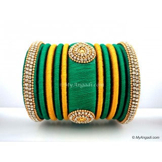Green with Gold Combination Grand Kada Bridal Silk Thread Bangle Set