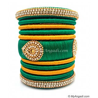 Green with Gold Combination Grand Kada Bridal Silk Thread Bangle Set