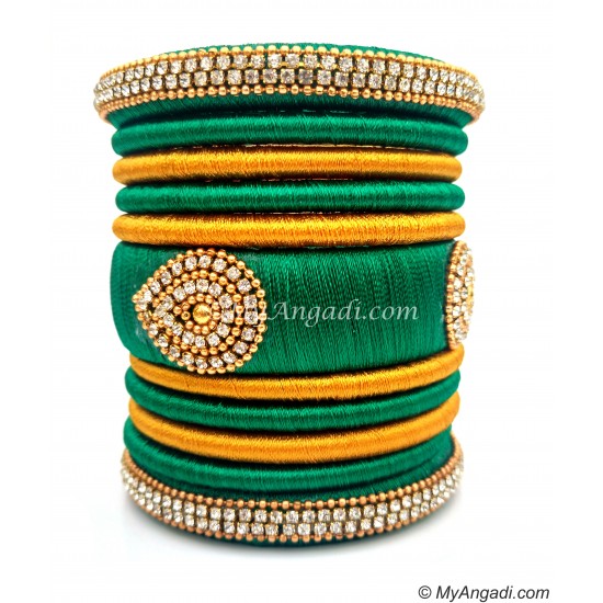 Green with Gold Combination Grand Kada Bridal Silk Thread Bangle Set
