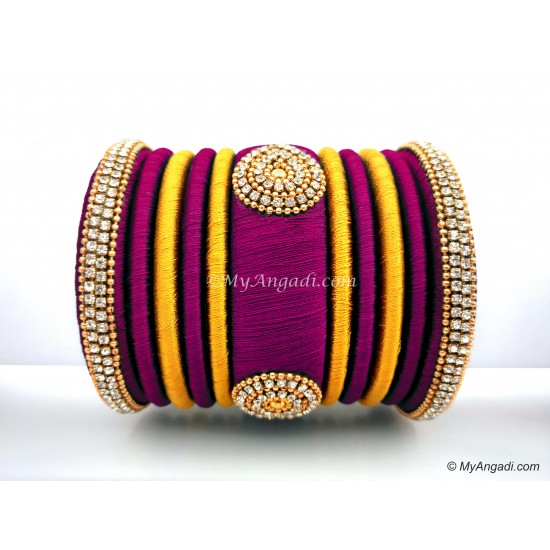 Magenta  with Gold Combination Grand Kada Bridal Silk Thread Bangle Set