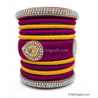 Magenta  with Gold Combination Grand Kada Bridal Silk Thread Bangle Set