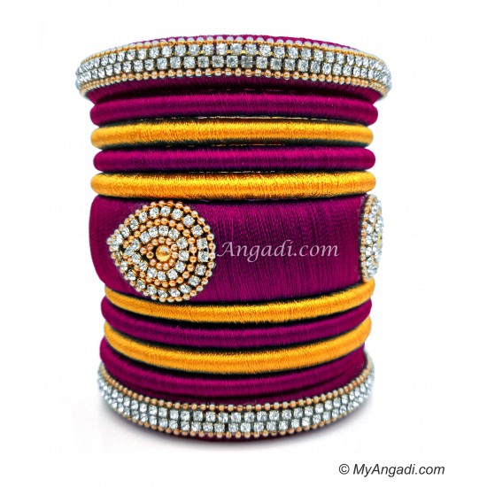 Magenta  with Gold Combination Grand Kada Bridal Silk Thread Bangle Set