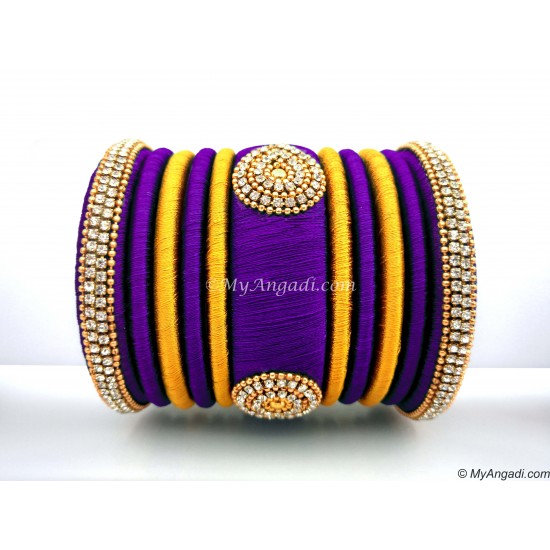 Violet with Gold Combination Grand Kada Bridal Silk Thread Bangle Set Violet with Gold Combination Grand Kada Bridal Silk Thread Bangle Set