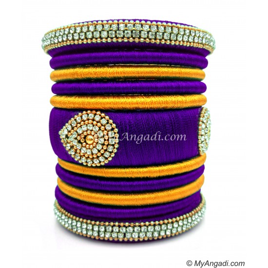 Violet with Gold Combination Grand Kada Bridal Silk Thread Bangle Set