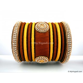 Kakki with Gold Combination Grand Kada Bridal Silk Thread Bangle Set