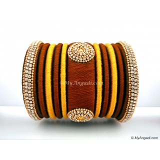 Kakki with Gold Combination Grand Kada Bridal Silk Thread Bangle Set