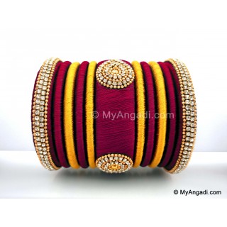 Maroon with Gold Combination Grand Kada Bridal Silk Thread Bangle Set