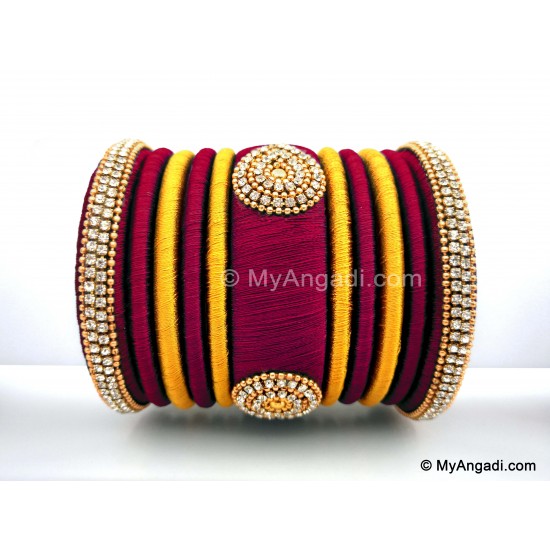 Maroon with Gold Combination Grand Kada Bridal Silk Thread Bangle Set