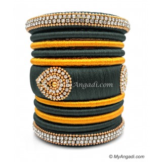 Grey with Gold Combination Grand Kada Bridal Silk Thread Bangle Set