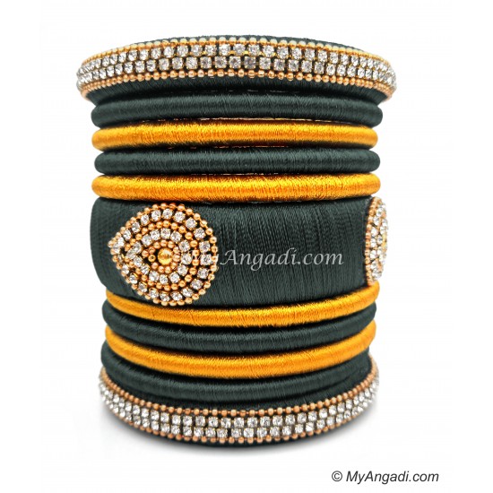 Grey with Gold Combination Grand Kada Bridal Silk Thread Bangle Set Grey with Gold Combination Grand Kada Bridal Silk Thread Bangle Set