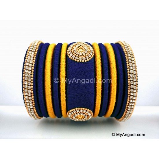Dark Blue with Gold Combination Grand Kada Bridal Silk Thread Bangle Set