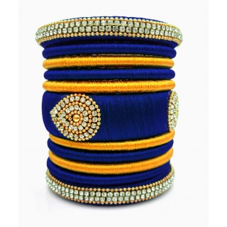 Dark Blue with Gold Combination Grand Kada Bridal Silk Thread Bangle Set