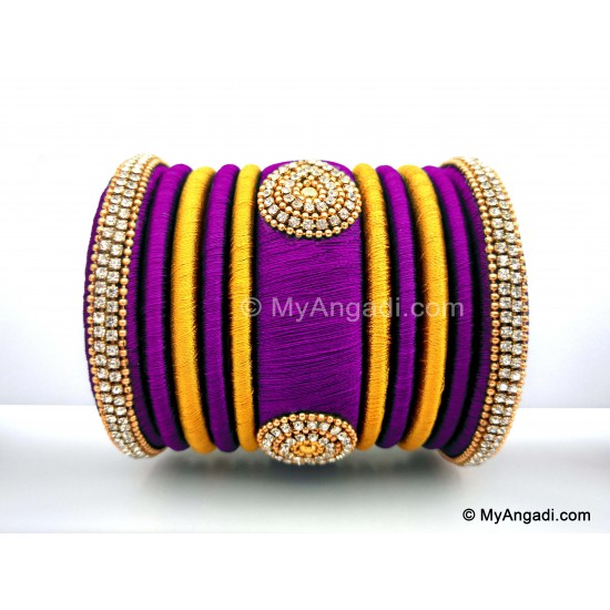 Purple with Gold Combination Grand Kada Bridal Silk Thread Bangle Set