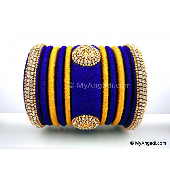 Royal Blue with Gold Combination Grand Kada Bridal Silk Thread Bangle Set Royal Blue with Gold Combination Grand Kada Bridal Silk Thread Bangle Set