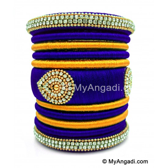 Royal Blue with Gold Combination Grand Kada Bridal Silk Thread Bangle Set