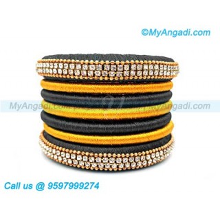 Grey Colour Silk Thread Bangles