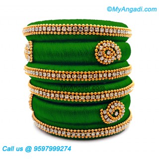 Green Colour Silk Thread Bangles