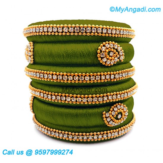 Olive Green Colour Silk Thread Bangles