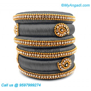 Grey Colour Silk Thread Bangles