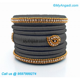 Grey Colour Silk Thread Bangles