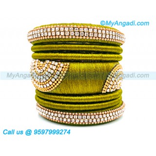 Olive Green Colour Silk Thread Bangles