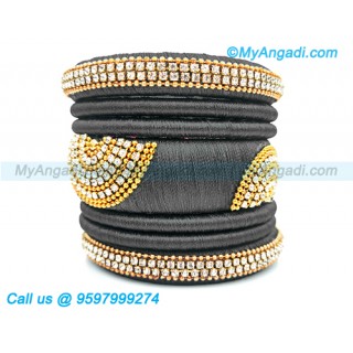 Grey Colour Silk Thread Bangles