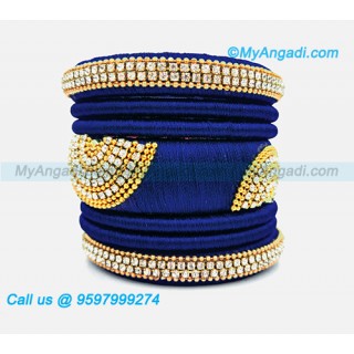 Dark Blue Colour Silk Thread Bangles