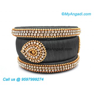 Grey Colour Silk Thread Bangles