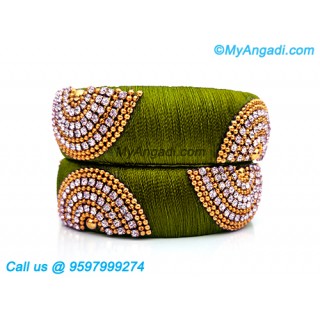 Olive Green Colour Silk Thread Bangles