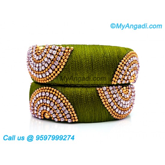 Olive Green Colour Silk Thread Bangles