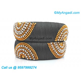 Grey Colour Silk Thread Bangles