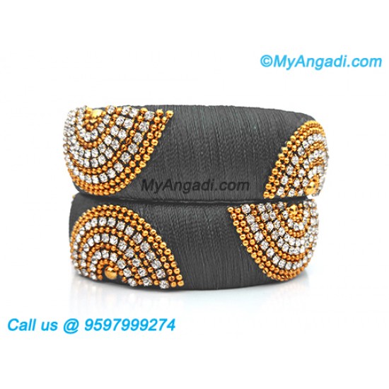 Grey Colour Silk Thread Bangles