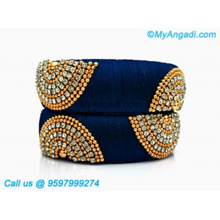 Dark Blue Colour Silk Thread Bangles