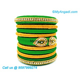 Green Colour Silk Thread Bangles