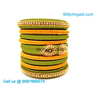 Olive Green Colour Silk Thread Bangles