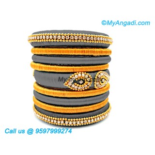 Grey Colour Silk Thread Bangles