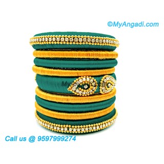 Teal Green Colour Silk Thread Bangles