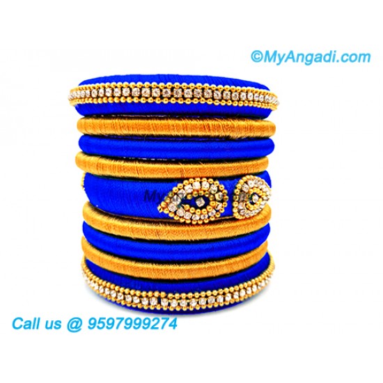 Royal Blue Colour Silk Thread Bangles with Gold Jari