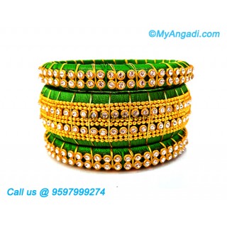 Dark Green Silk Thread Bangles with Gold Jari