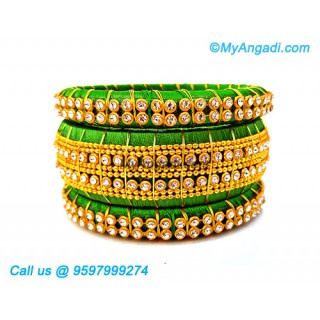 Green Colour Silk Thread Bangles with Gold Jari