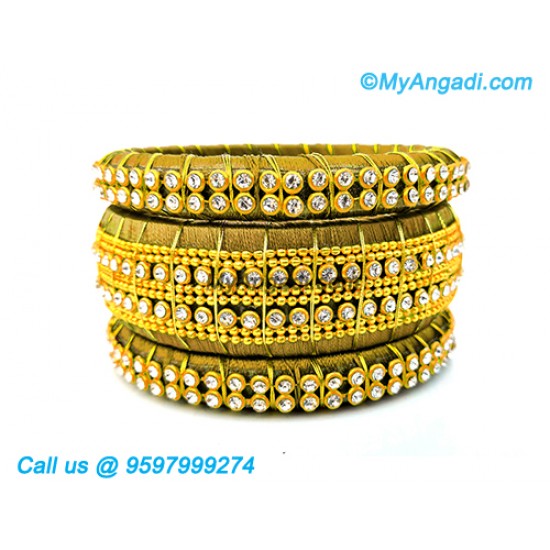 Olive Green Colour Silk Thread Bangles with Gold Jari