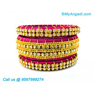 Majenta Colour Silk Thread Bangles with Gold Jari