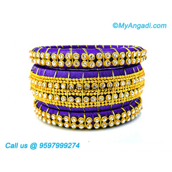 Violet Colour Silk Thread Bangles with Gold Jari