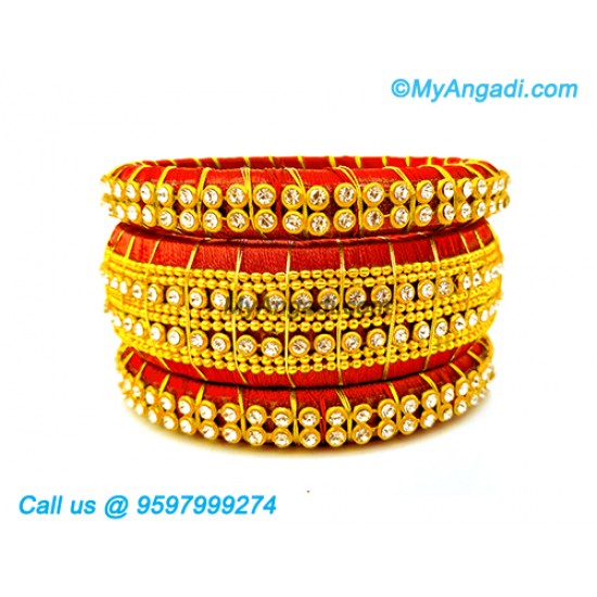Orange Colour Silk Thread Bangles with Gold Jari Orange Colour Silk Thread Bangles with Gold Jari