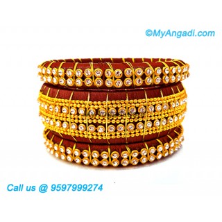 Maroon Colour Silk Thread Bangles with Gold Jari