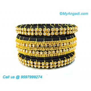 Black colour Silk Thread Bangles with Gold Jari