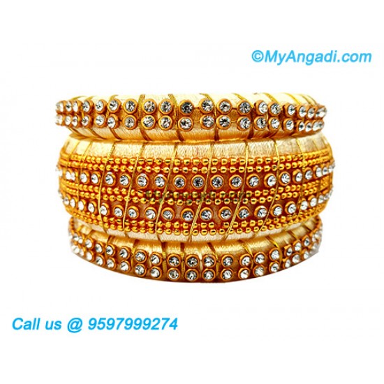 Ivory Colour Silk Thread Bangles with Gold Jari