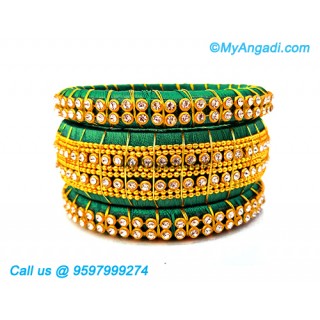 Teal Green Colour Silk Thread Bangles with Gold Jari