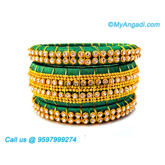 Teal Green Colour Silk Thread Bangles with Gold Jari Teal Green Colour Silk Thread Bangles with Gold Jari